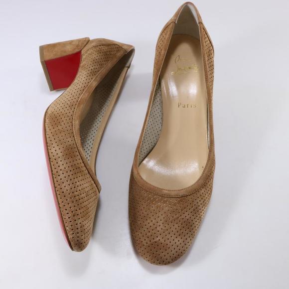 Incastrana 55mm Tan Biscotto Perforated Suede Padded Round Pumps D524 - Picture 5 of 12